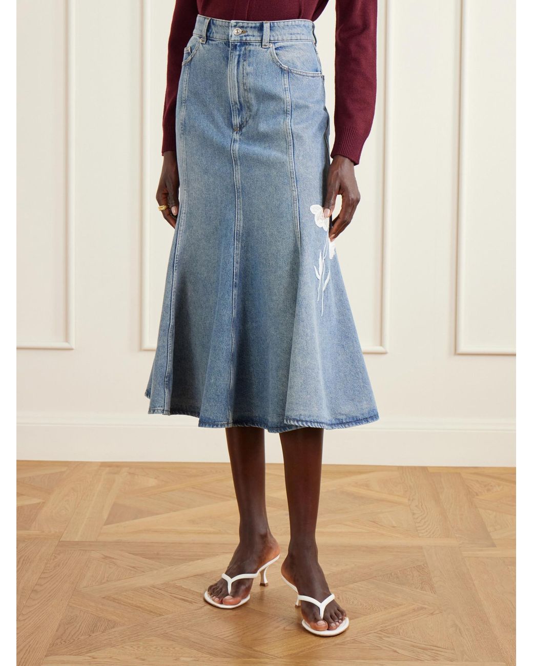Erdem Blue Denim Midi Skirt