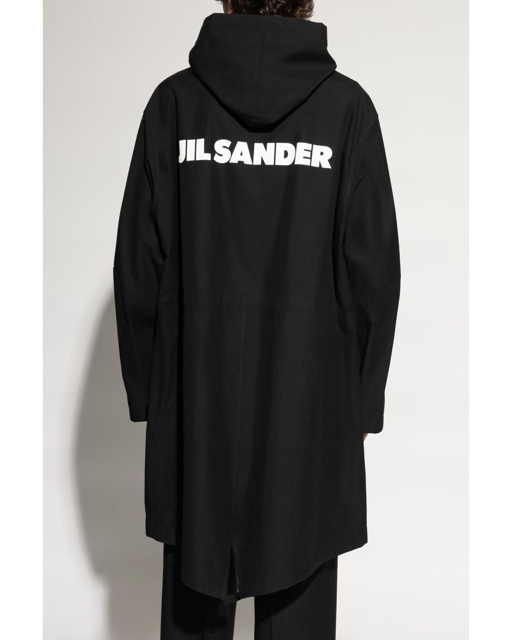 Jil Sander Black Logo Printed Hooded Parka for men