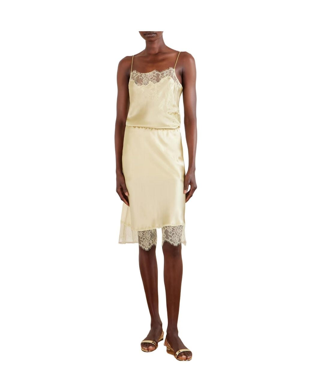 Carine Gilson Natural Lace-Trimmed Silk-Satin Midi Skirt