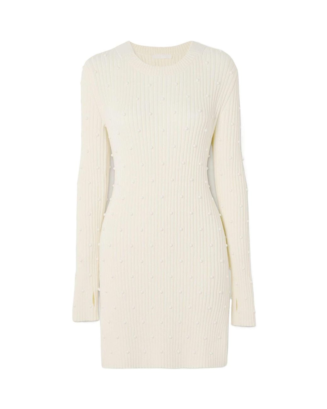 Helmut Lang White Bead-Embellished Ribbed-Knit Dress