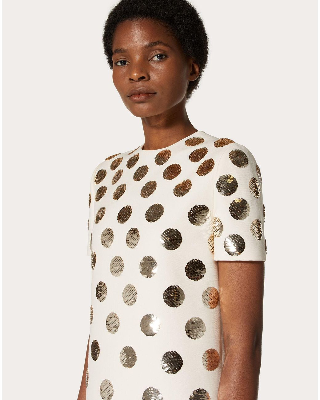 Valentino Natural Tang Yan's Same Polka Dot Sequin Embroidery Dress