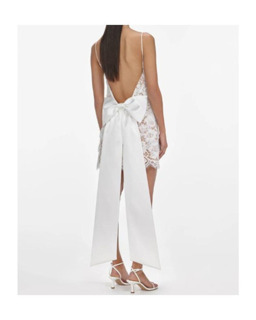 Self-Portrait White Lace Scalloped-Hem Obersized Bow Dress