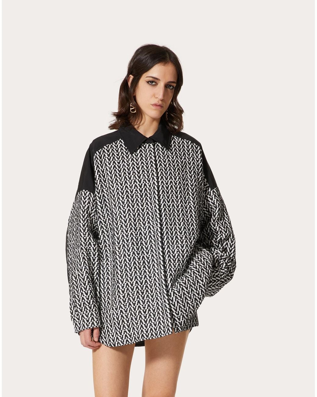 Valentino Black Optical Bouclé Drawstring-Waist Jacket