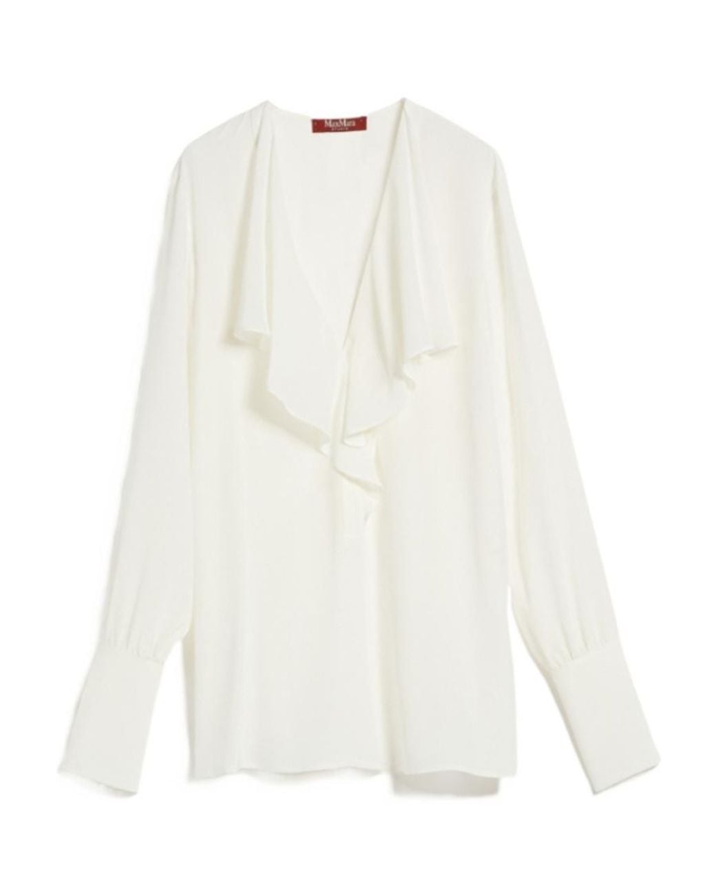 Max Mara White V-Neck Ruffled Long-Sleeved Top