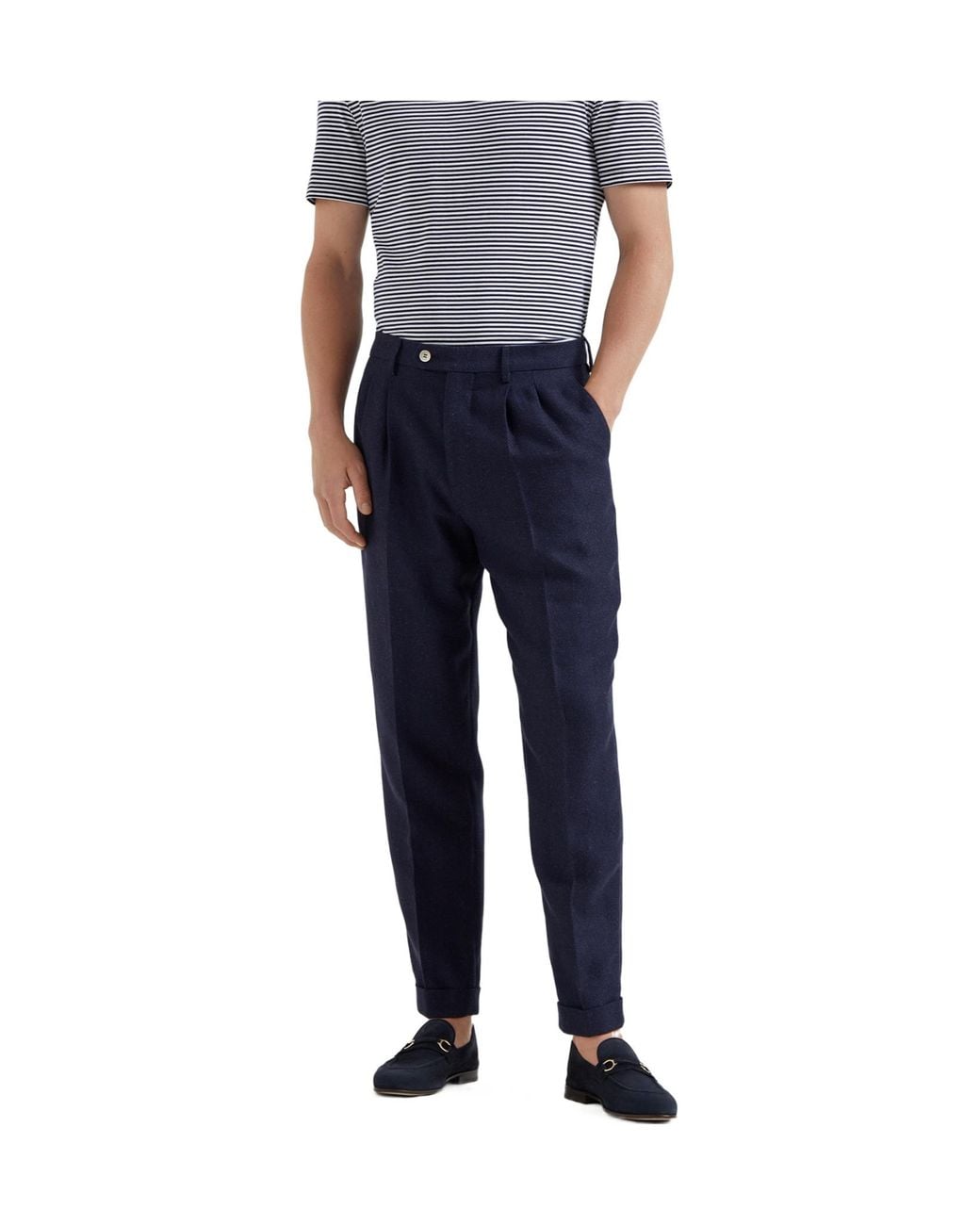 Brunello Cucinelli Blue Pleat-Detailing Trousers for men