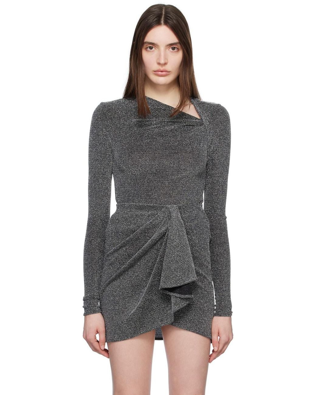 Isabel Marant Gray Shimmer Asymmetric-Neck Top