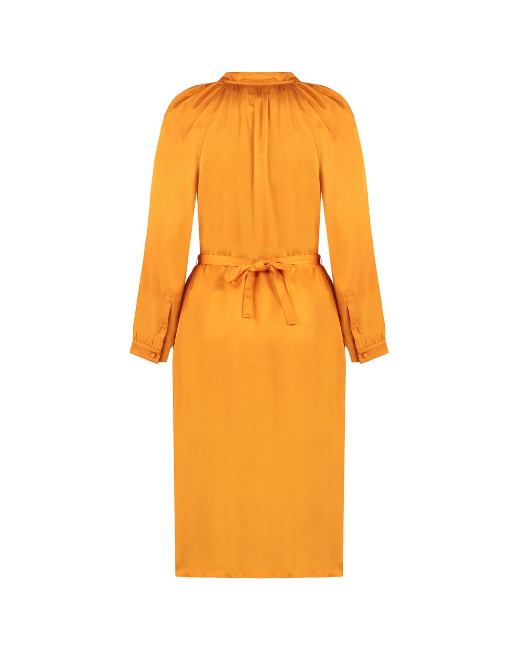 Yves Salomon Orange Belted Satin Midi Dress
