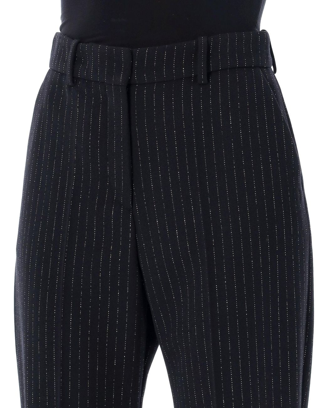 Balmain Black High Waist Lurex Striped Trousers