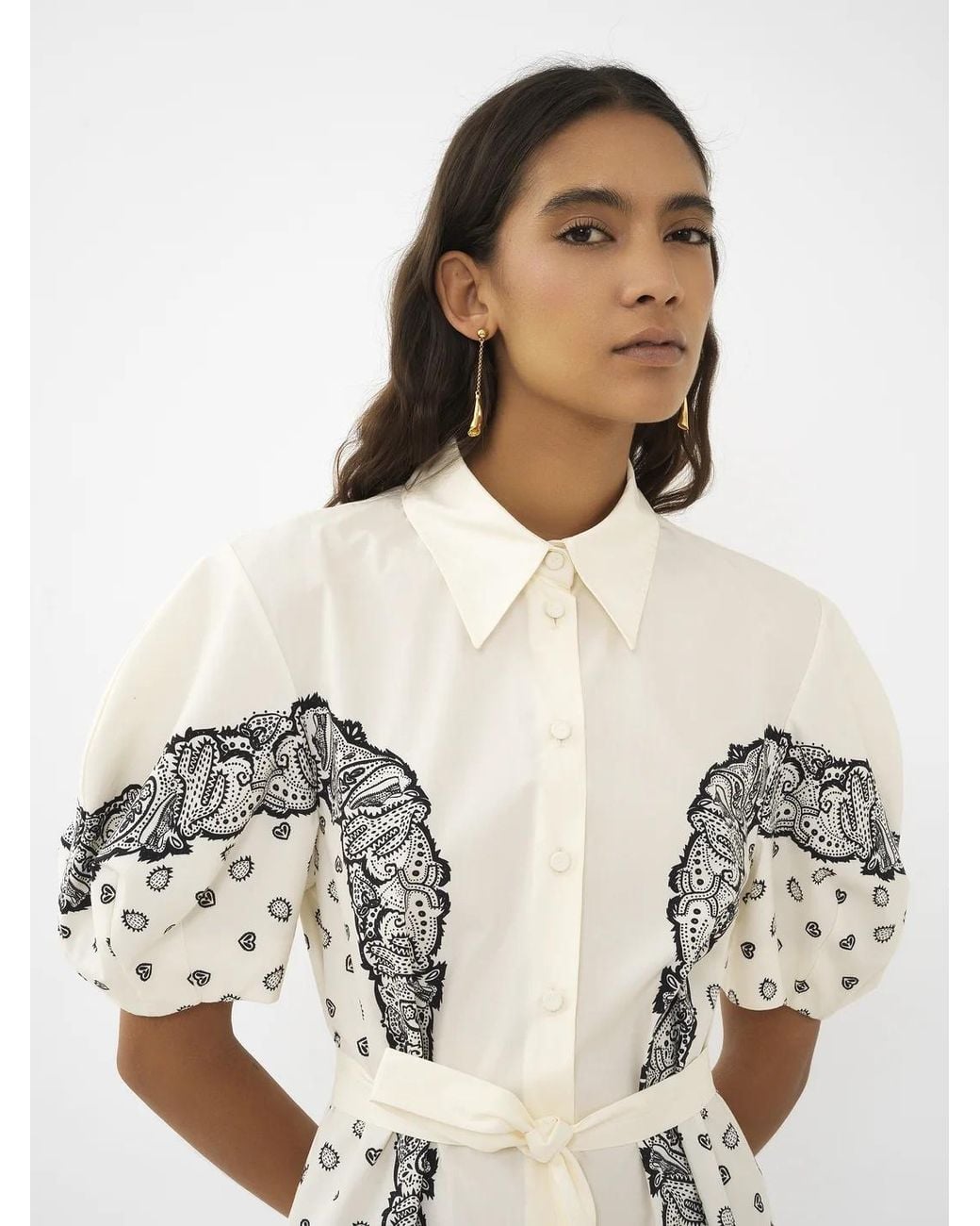 Chloé White Chloé Printed Balloon-Sleeved Shirt Dress