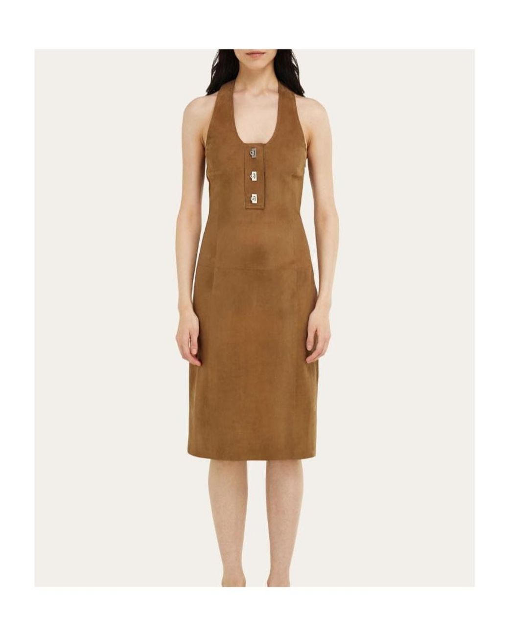 Ferragamo Metallic Racer Back Dress With Hug Buckle Detail
