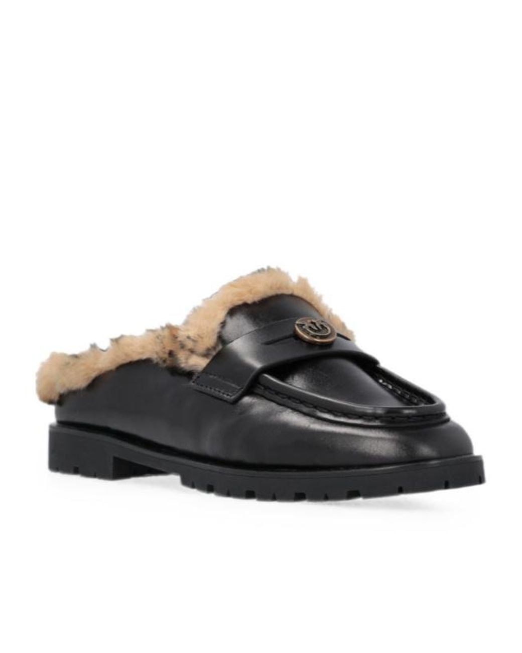 Pinko Brown Shearling Trim Flat Mules