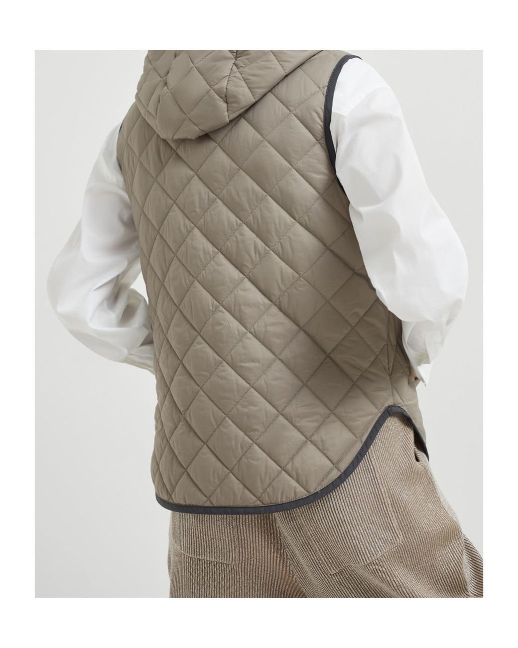 Brunello Cucinelli Gray Lightweight Matte Nylon Quilted Vest With Thermore Padding And Hood