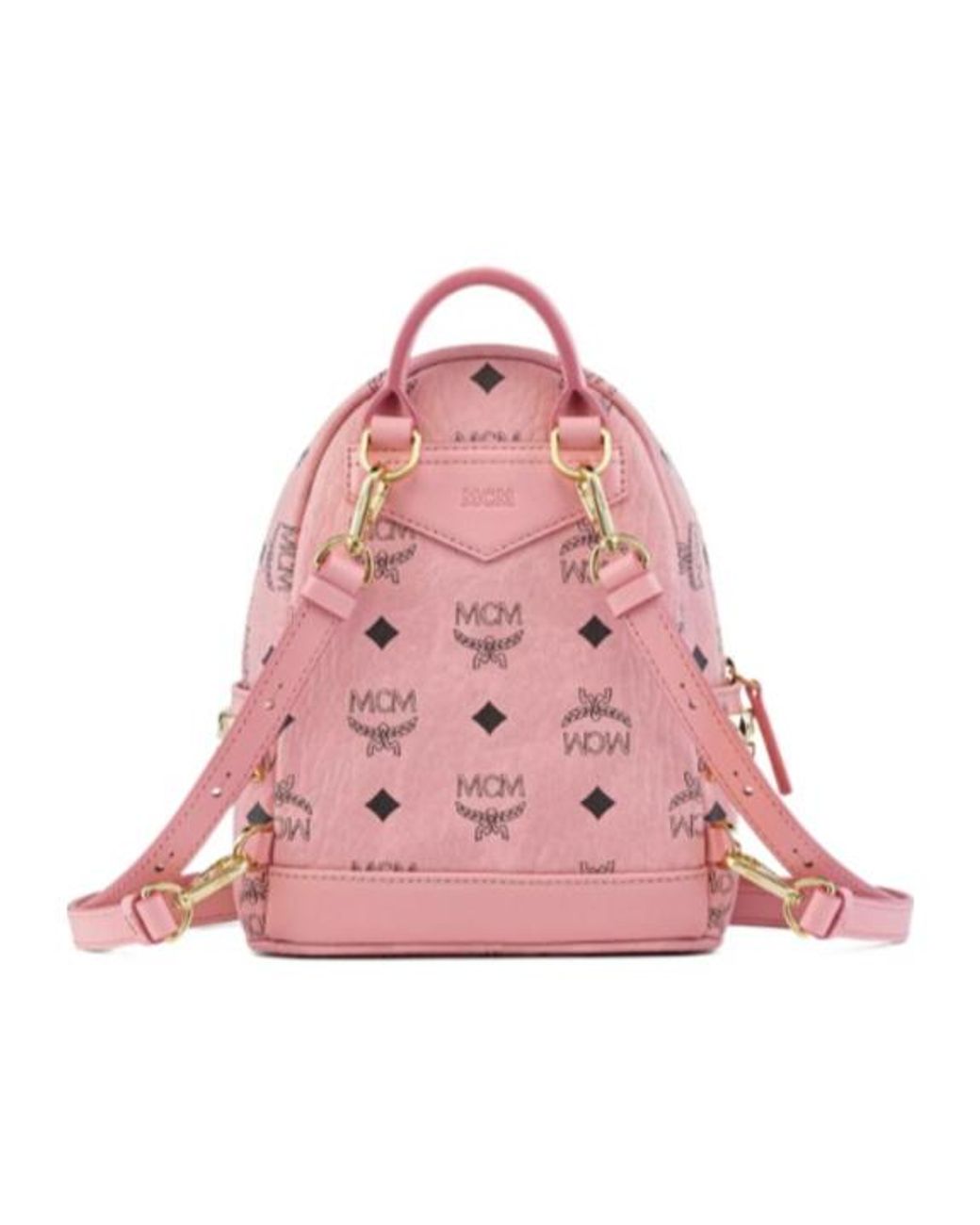 MCM Pink Stark Bebe Boo Visetos Side-Riveted Backpack