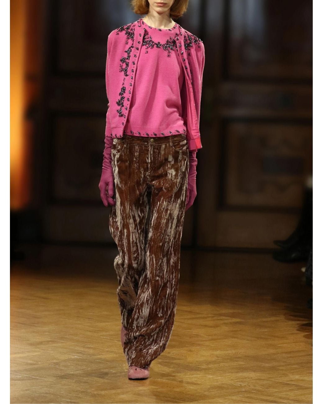Anna Sui Pink Sequin-Embellished Wool-Blend Cardigan