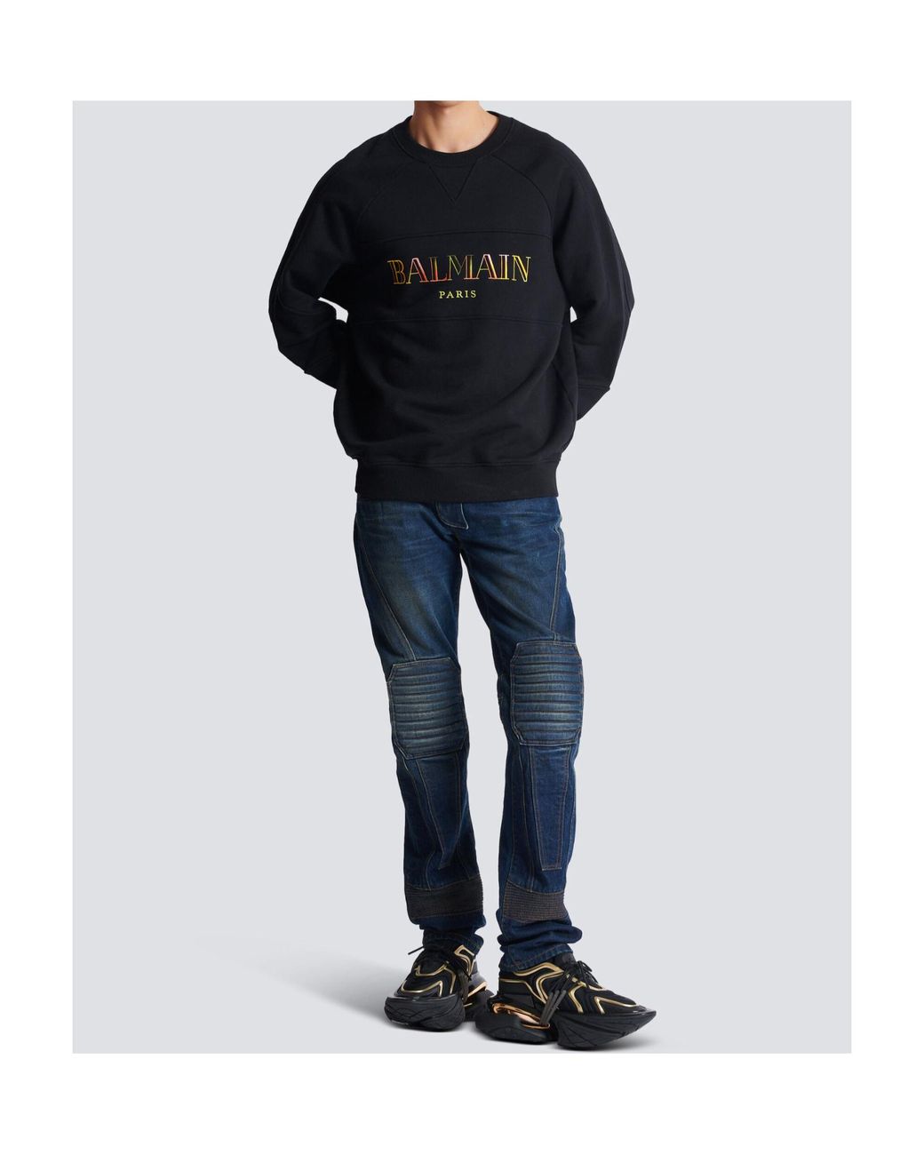 Balmain Blue Cotton Logo Sweatshirt for men
