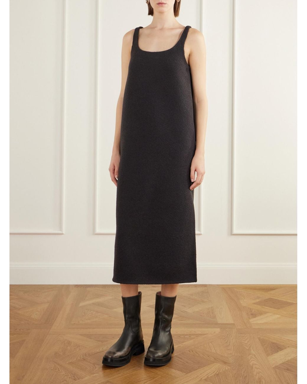 Rier Black Felted Wool-Fleece Midi Dress