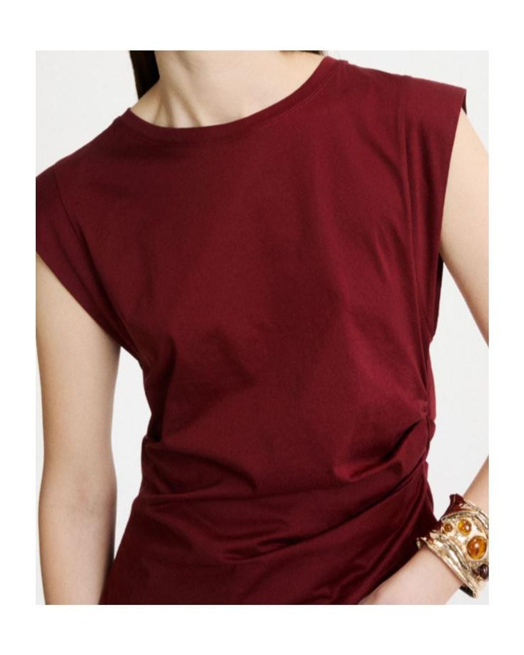 Marella Red Asymmetric Cotton Jersey Top