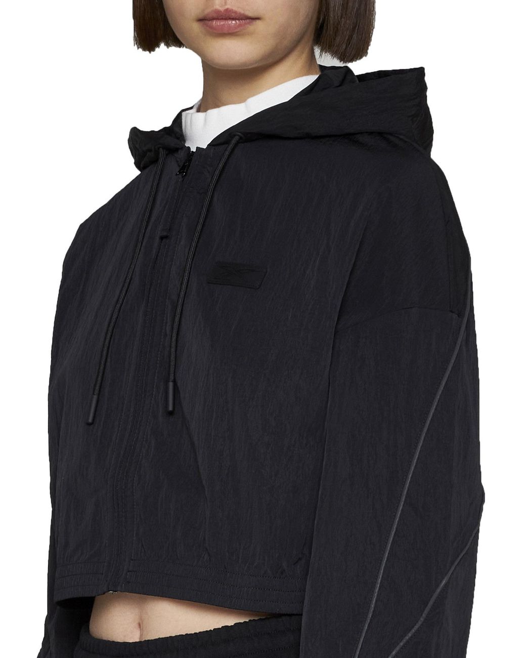 Reebok Black Hooded Cropped Track Jacket
