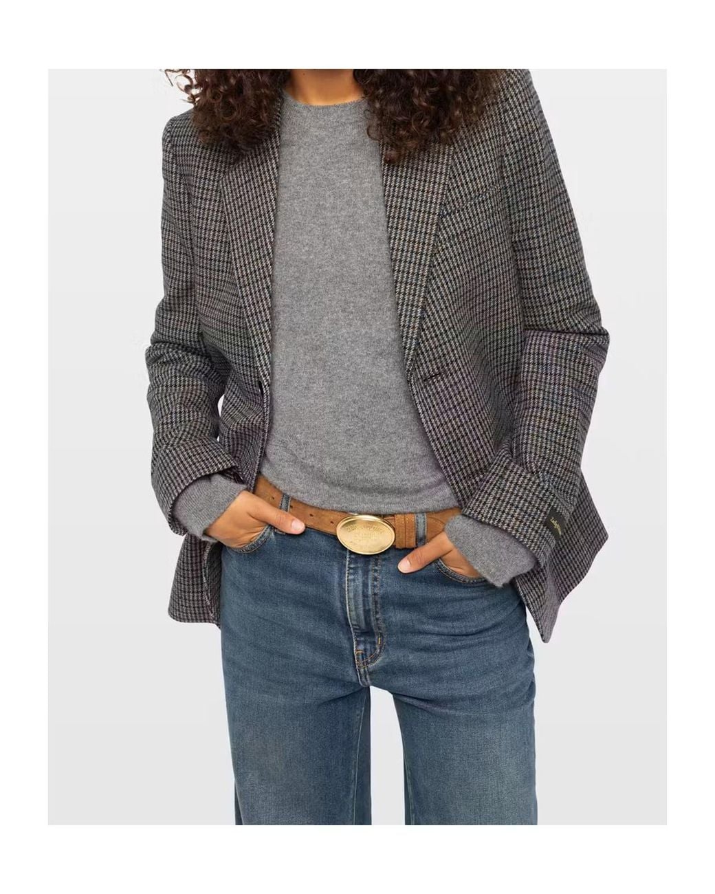 Zadig & Voltaire Gray Single-Breasted Plaid Blazer