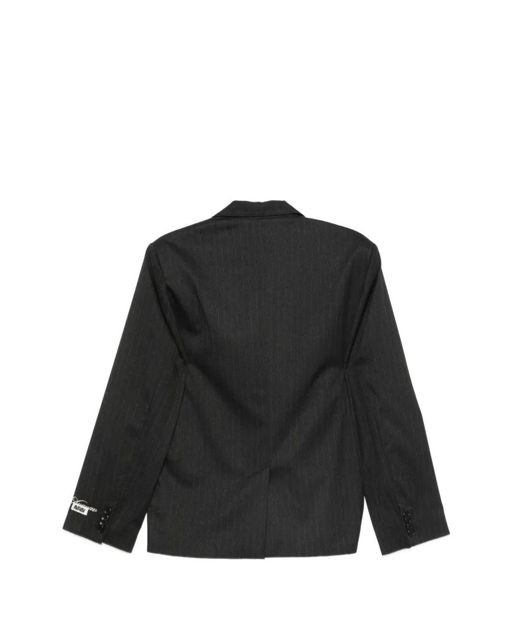 AVAVAV Black Pinstripe-Pattern Gathered-Detail Blazer