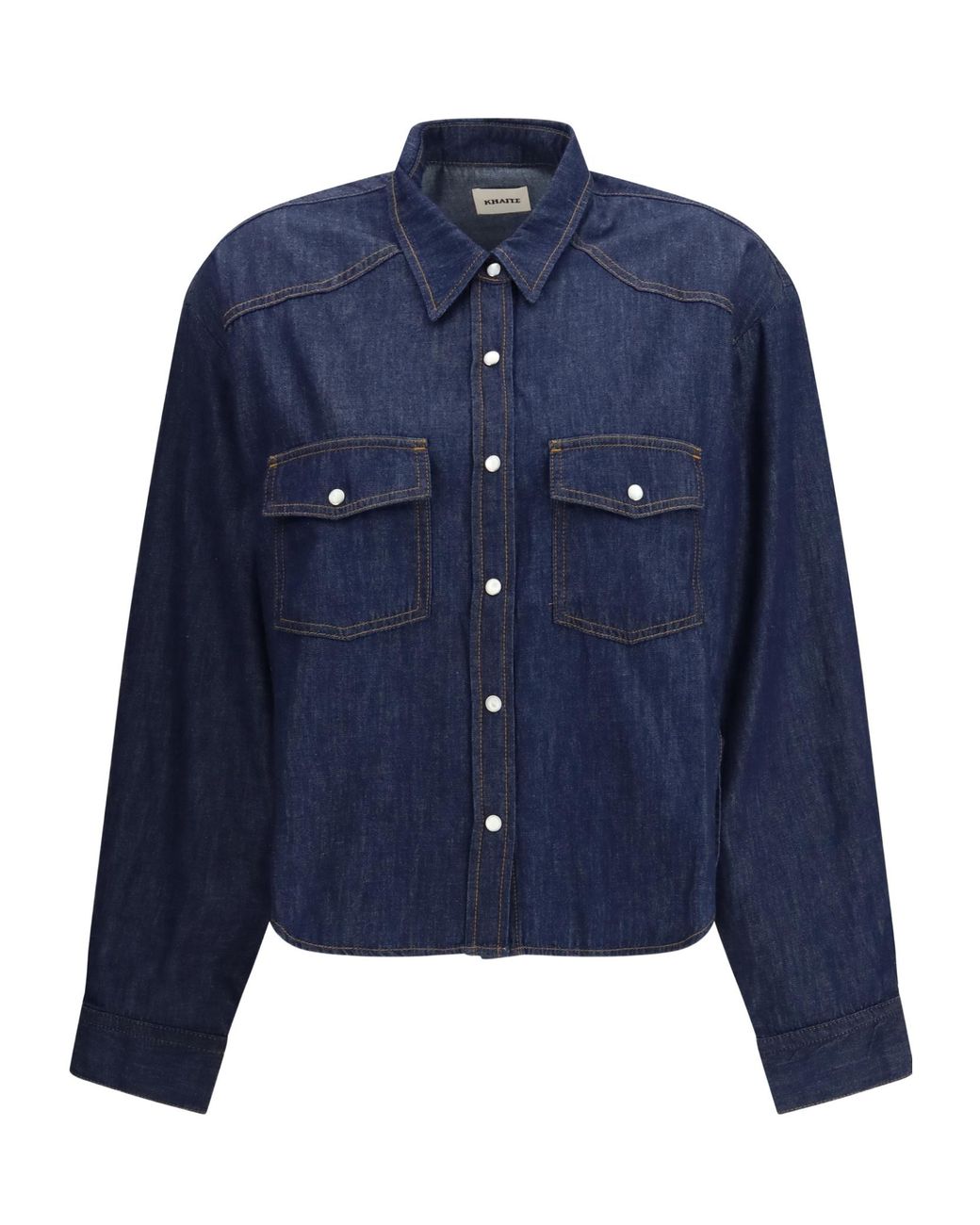 Khaite Blue Shirt With Patch Pockets And Curved Hem