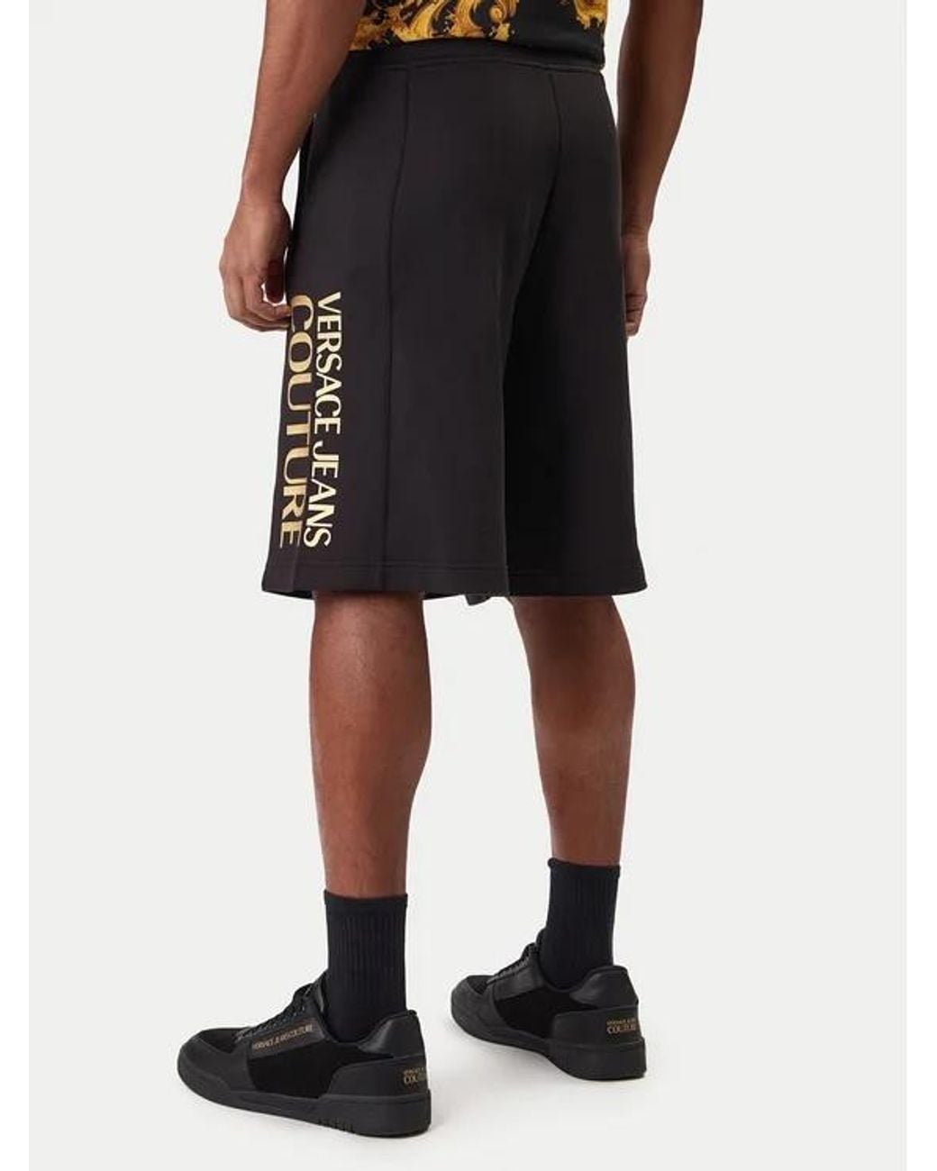 Versace Jeans Black Couture Logo Printed Track Shorts for men