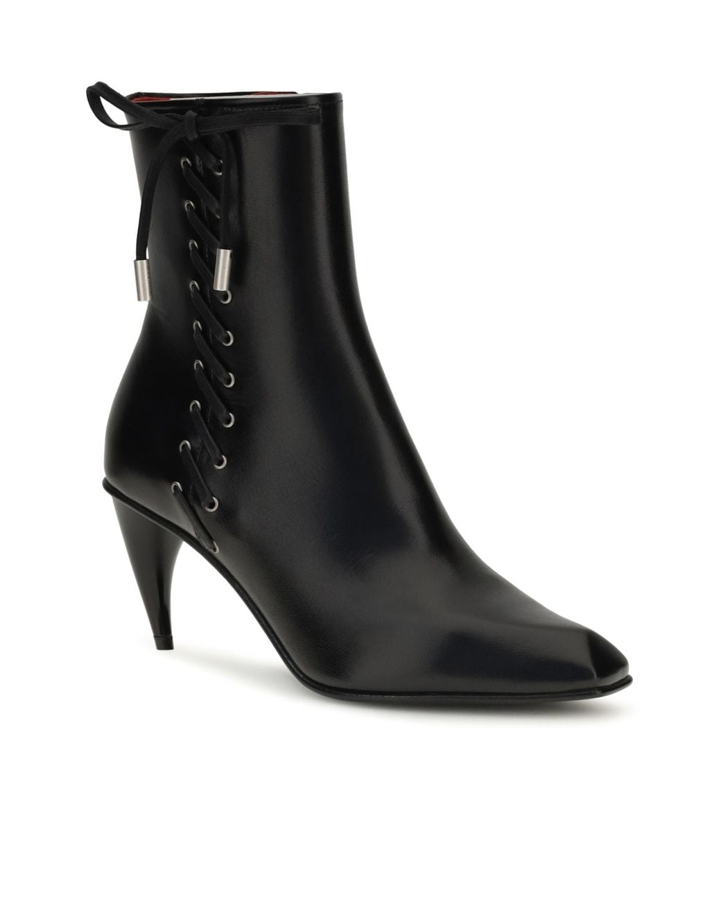 McQueen Black Curved Heel Lace-Up Ankle Boots