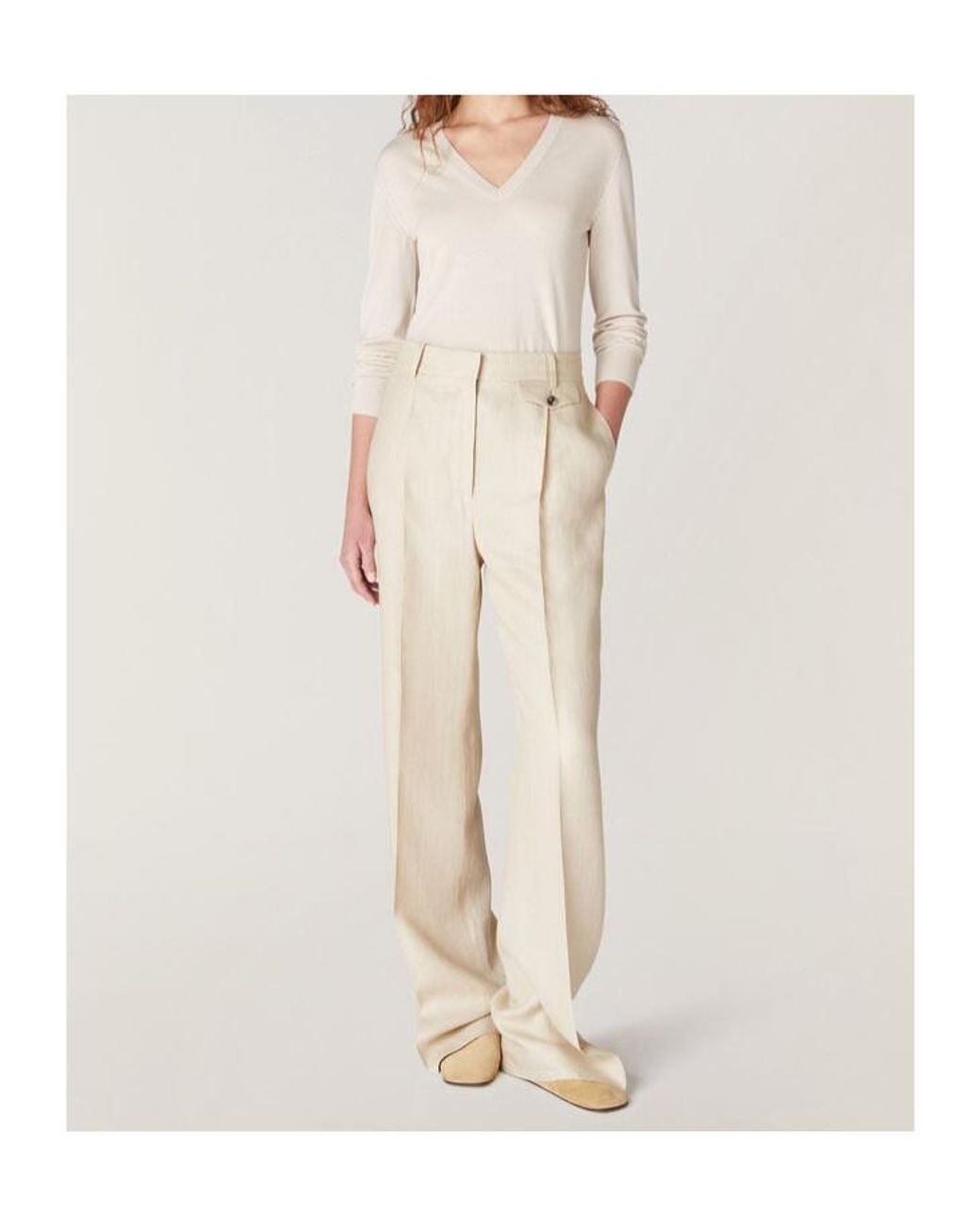 Loro Piana White V-Neck Long-Sleeved Top
