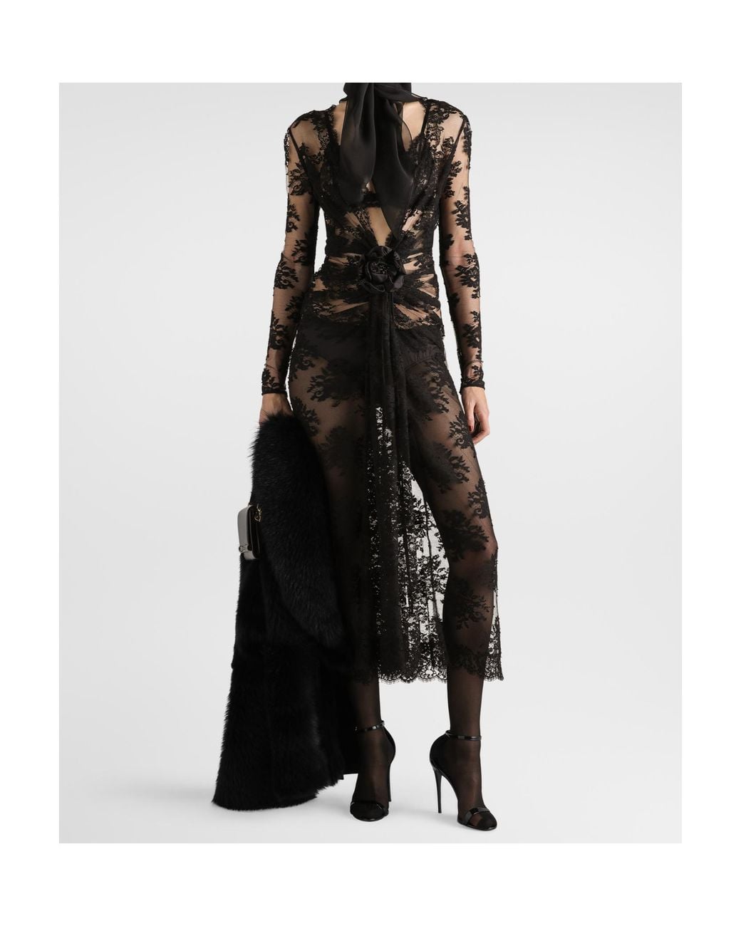 Dolce & Gabbana Black Lace Dress With Bow