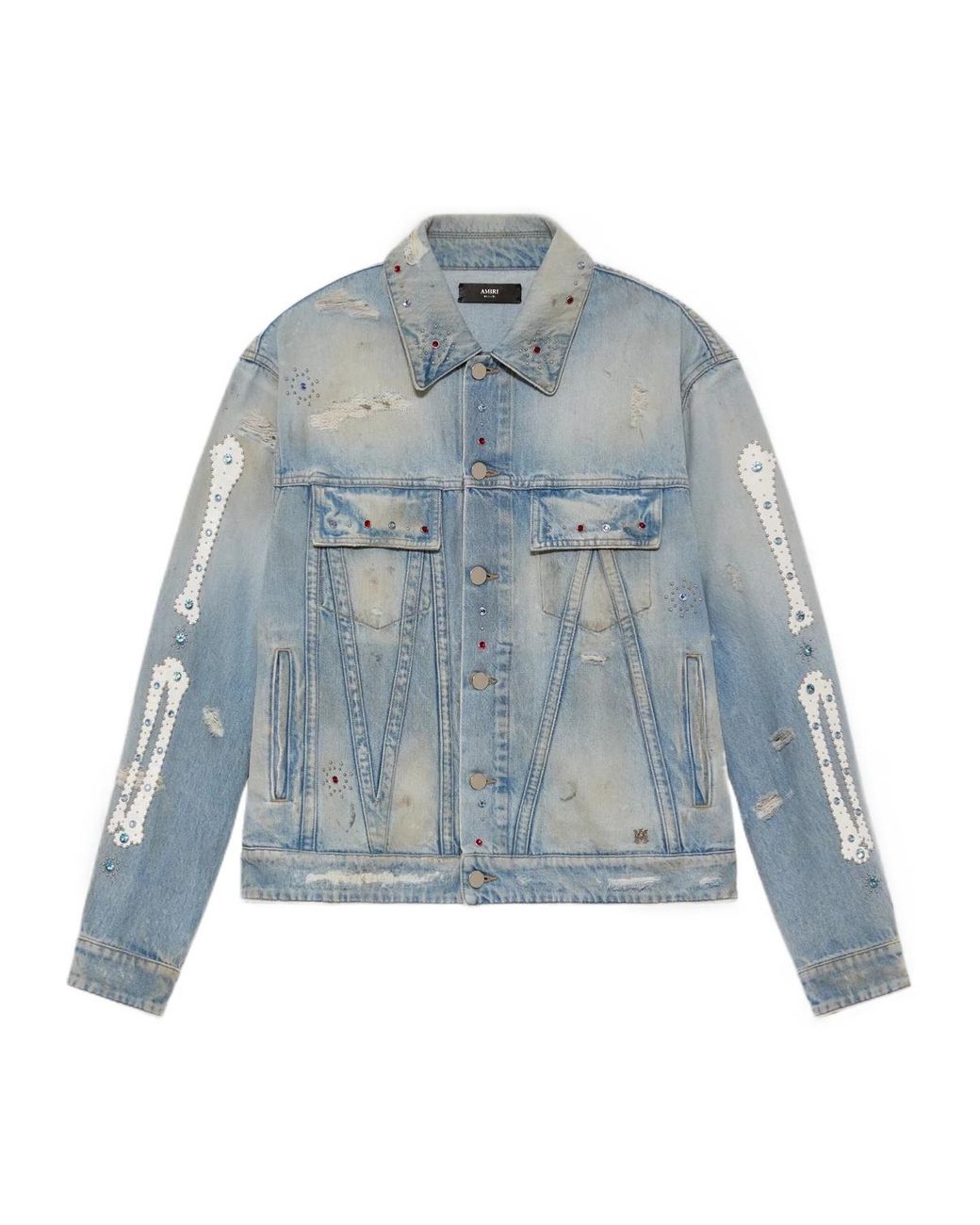 Amiri Blue Studded Distressed Denim Jacket for men