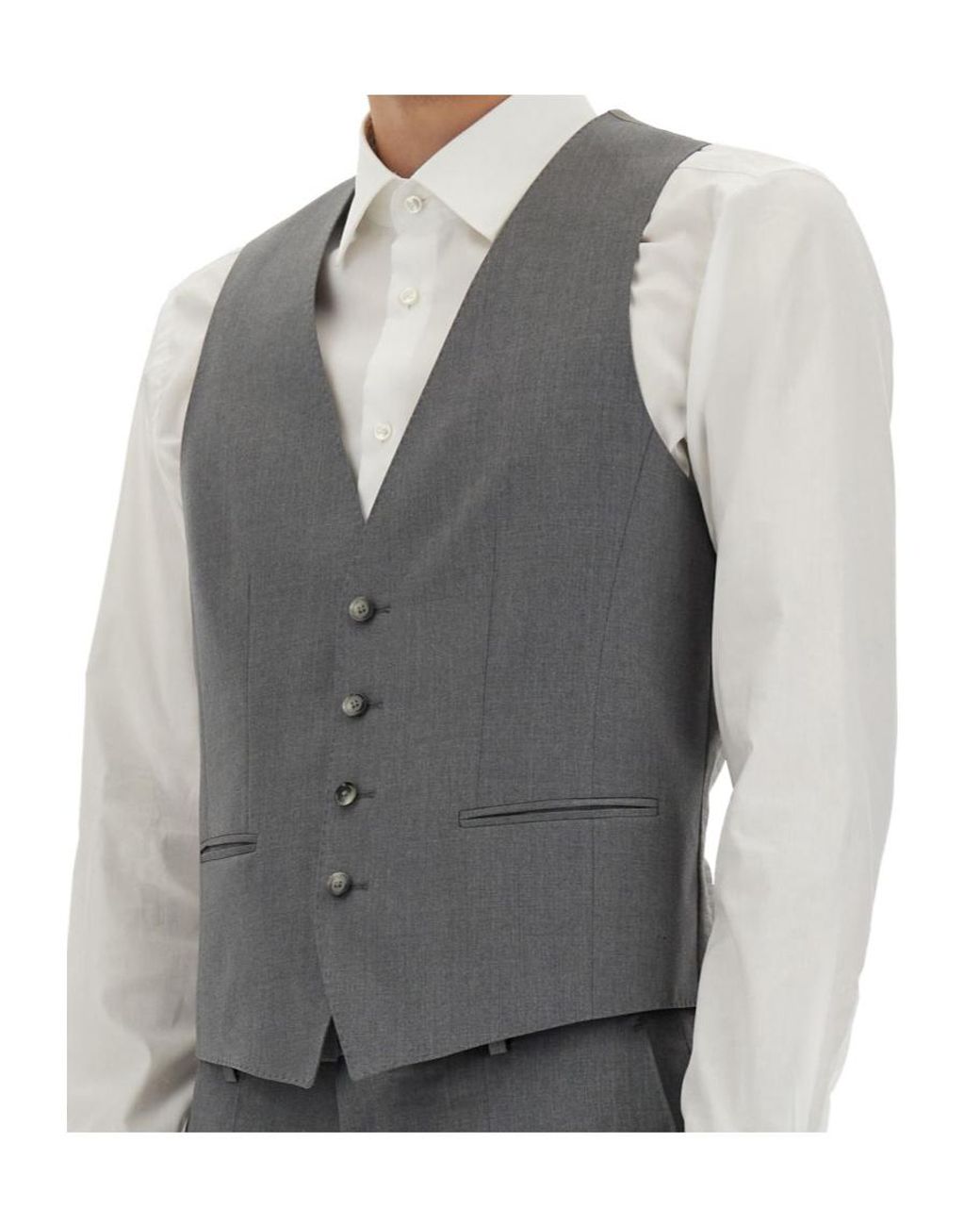 Boss Gray Boss Single-Breasted V-Neck Waistcoat for men