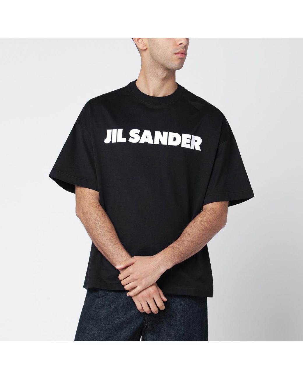 Jil Sander Blue Logo Printed Crewneck T-Shirt for men