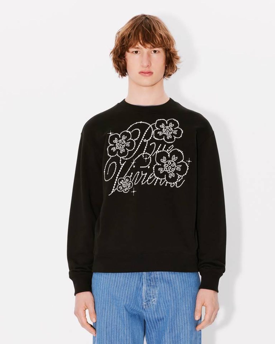 KENZO Blue Logo-Embroidered Crewneck Sweatshirt for men