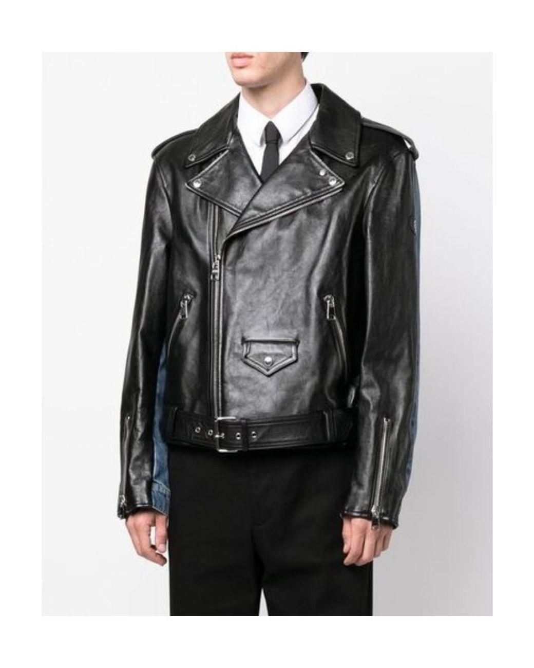 McQueen Black Panelled Biker Jacket for men