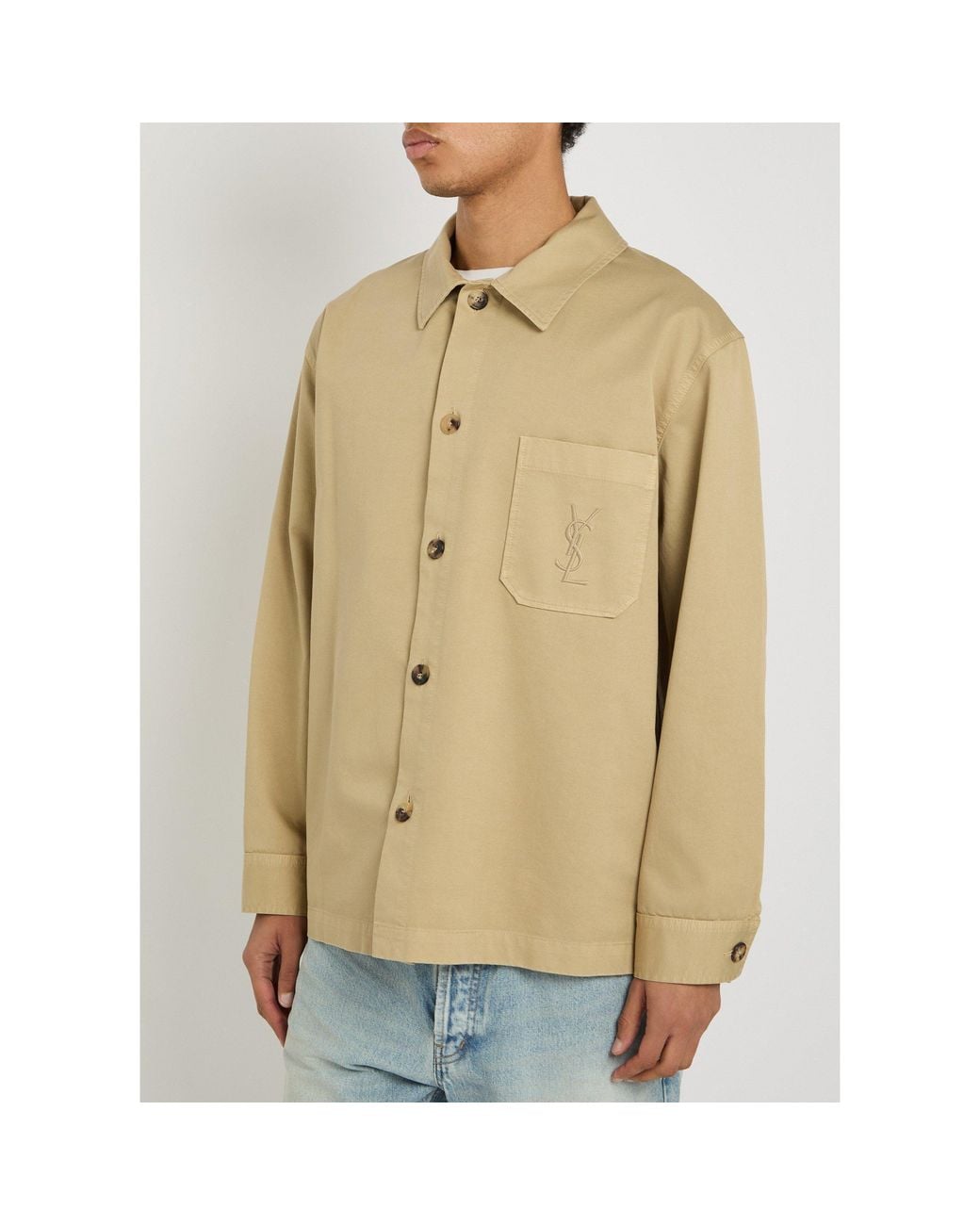 Saint Laurent Natural Lapelled Long-Sleeved Shirt Jacket for men