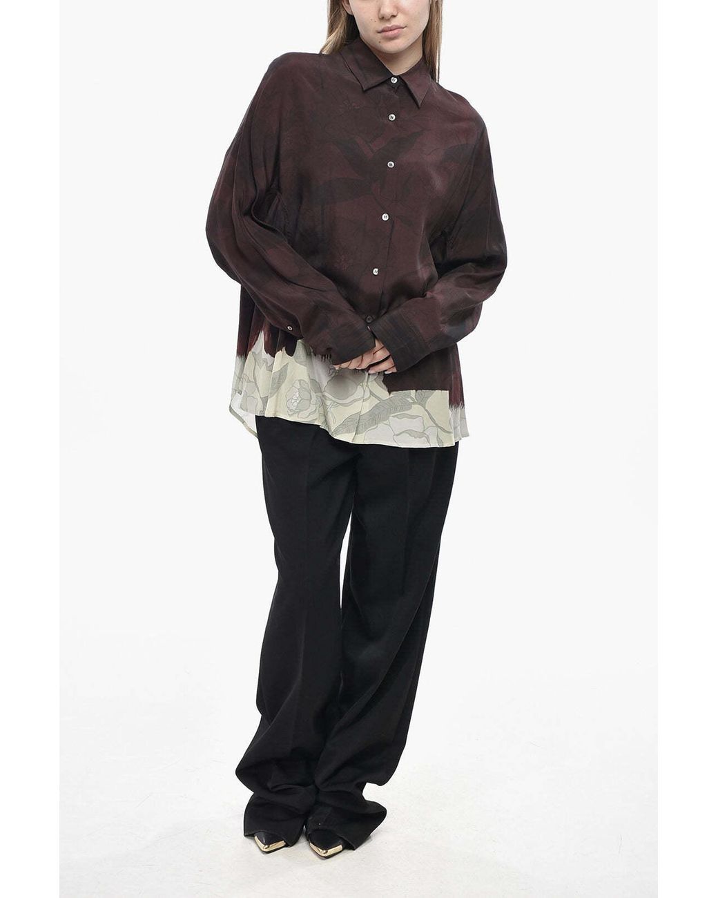Dries Van Noten Brown Casio Contrasting Hem Shirt