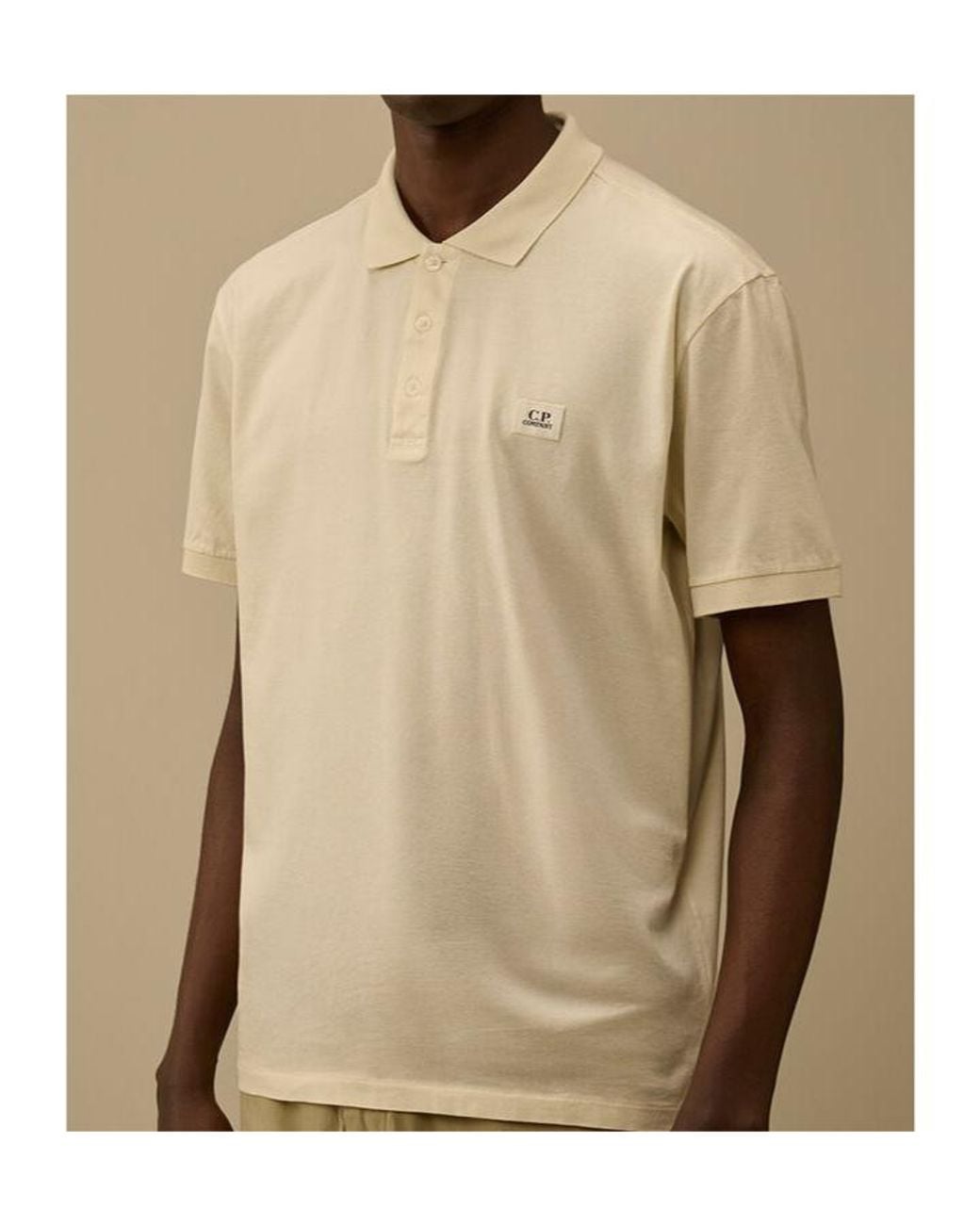 C P Company Natural Logo Patch Short Sleeve Polo Shirt for men
