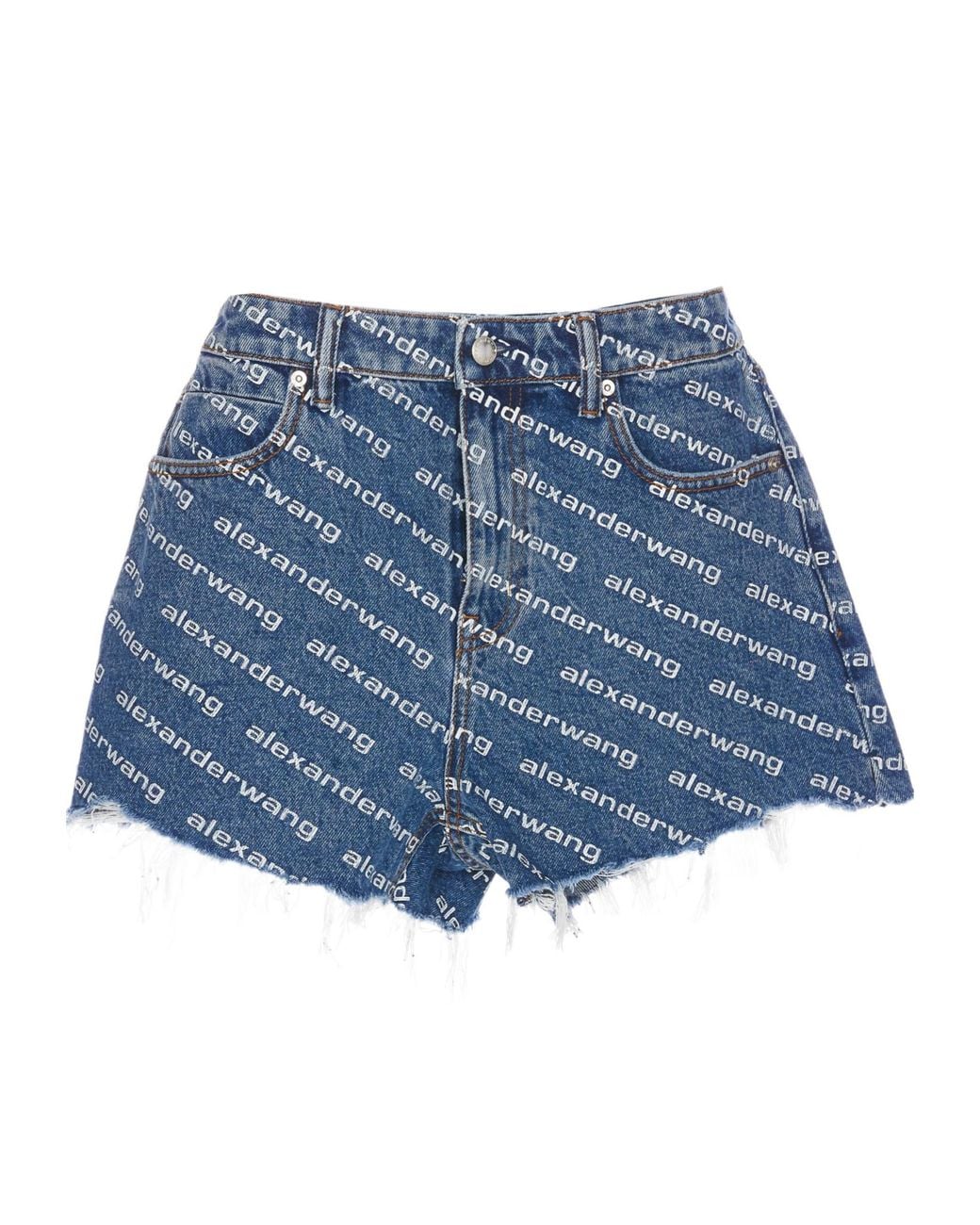 Alexander Wang Blue Logo Monogrammed Denim Shorts