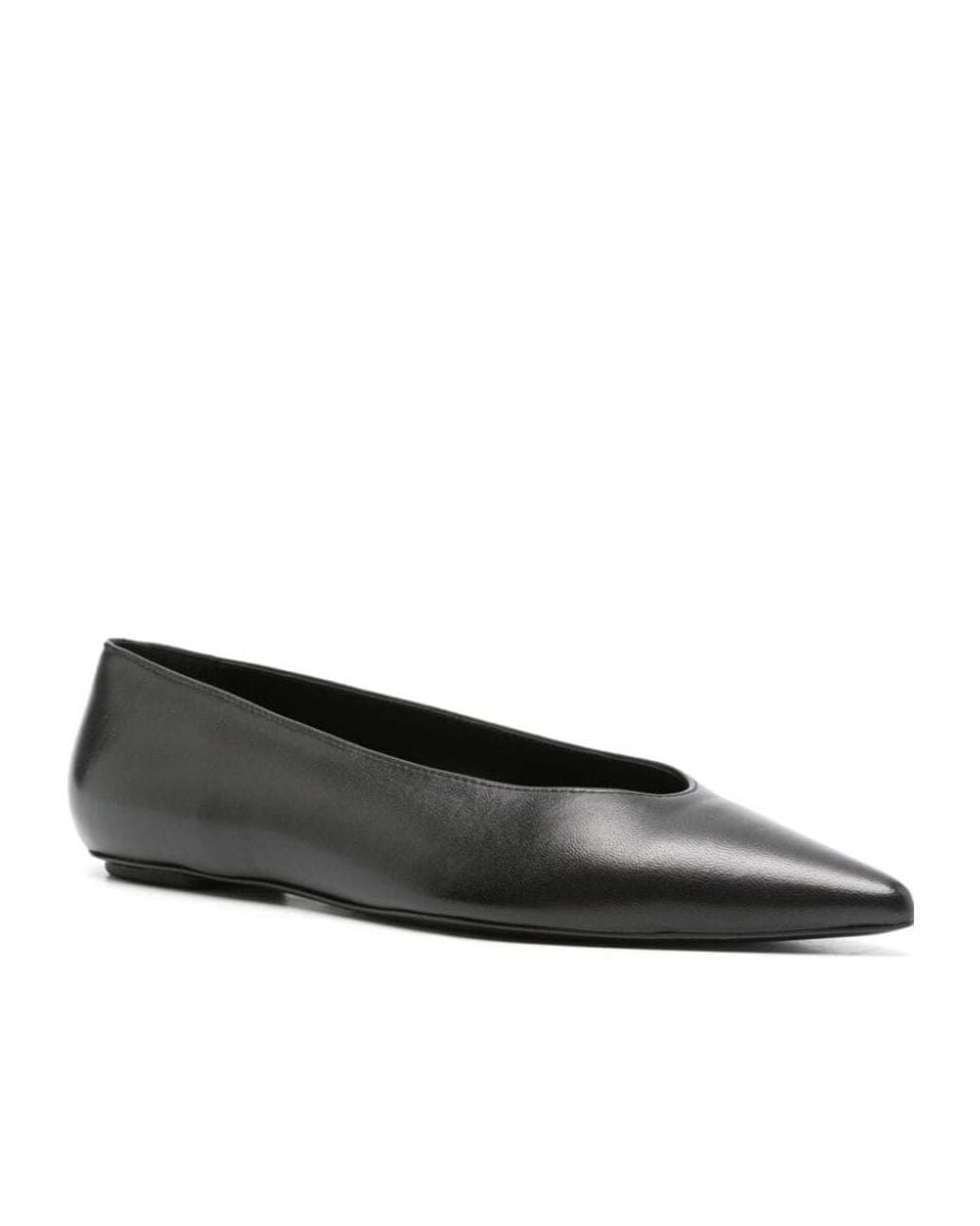 Stuart Weitzman Black Pointed-Toe Leather Ballerinas