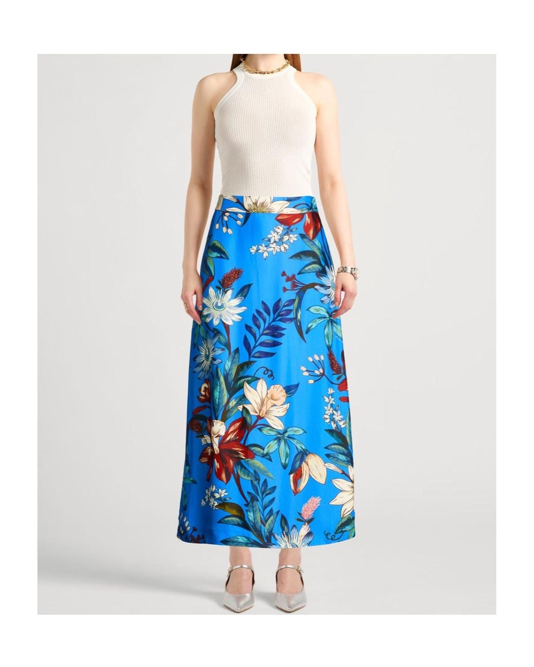 Farm Rio Blue Floral Midi Skirt