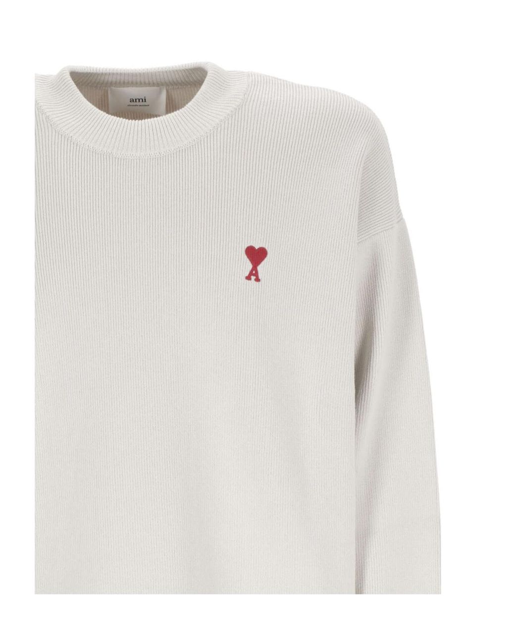 AMI White Ami De Coeur Logo Embroidered Knitted Jumper for men