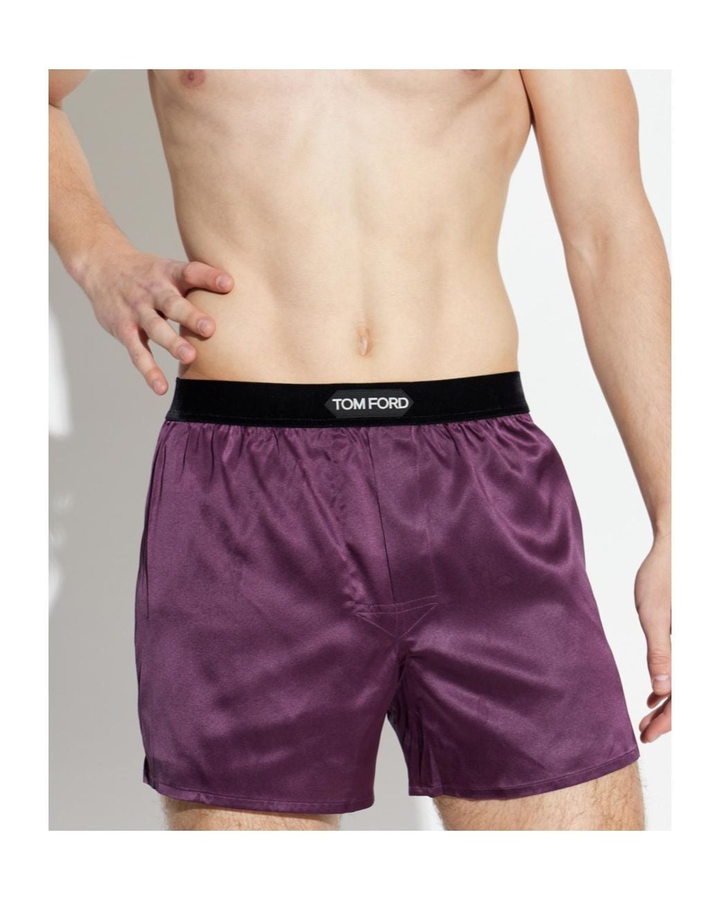 Tom Ford Purple Logo-Waist Silk Boxers for men