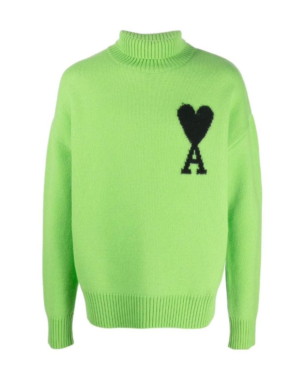 AMI Green Ami De Coeur Roll-Neck Jumper for men