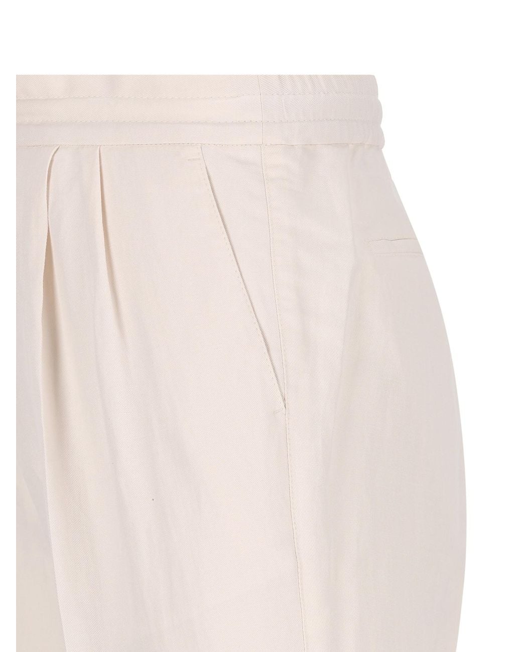 Brunello Cucinelli White Drawstring Tapered Leg Trousers for men