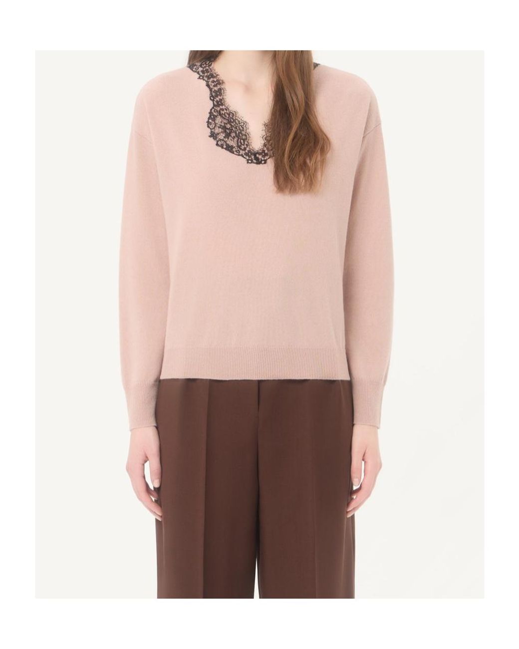 Valentino Pink Cashmere Jumper With Lace
