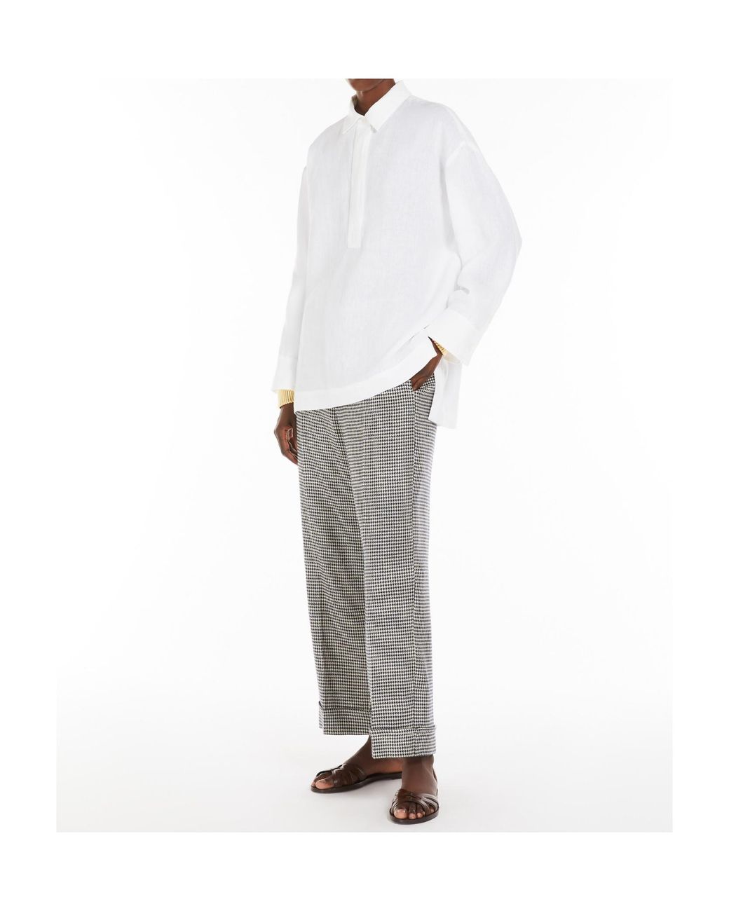 Max Mara Gray Linen And Cotton Basketweave Trousers