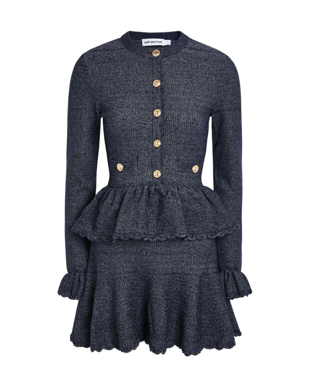 Self-Portrait Blue Long-Sleeve Mini Jumper Dress