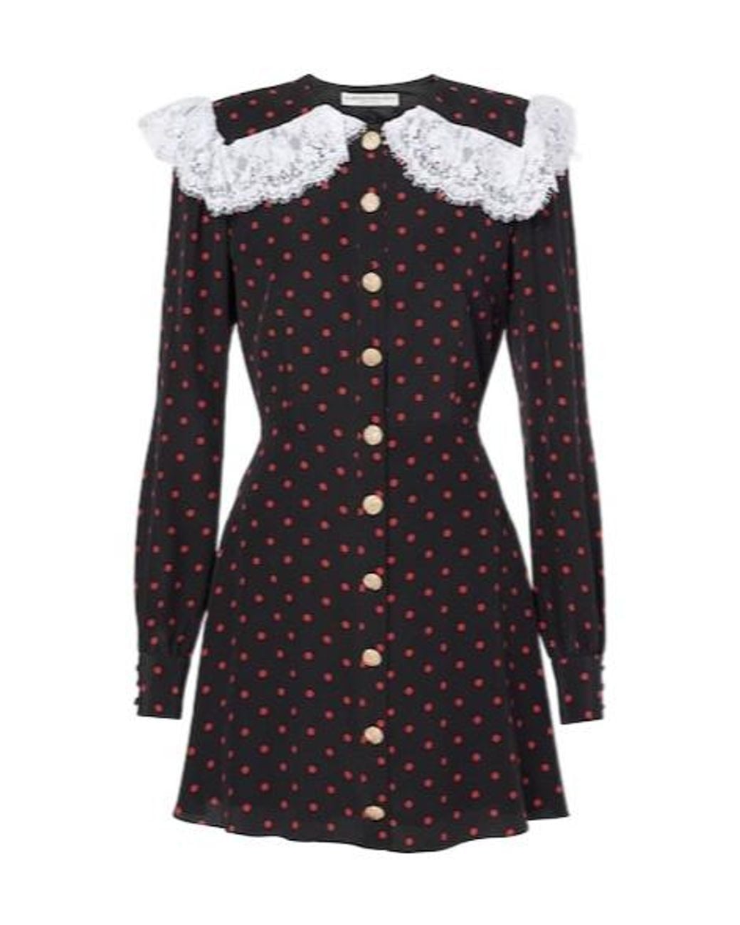 Alessandra Rich Black Polka-Dot Lace-Trimmed Silk Minidress