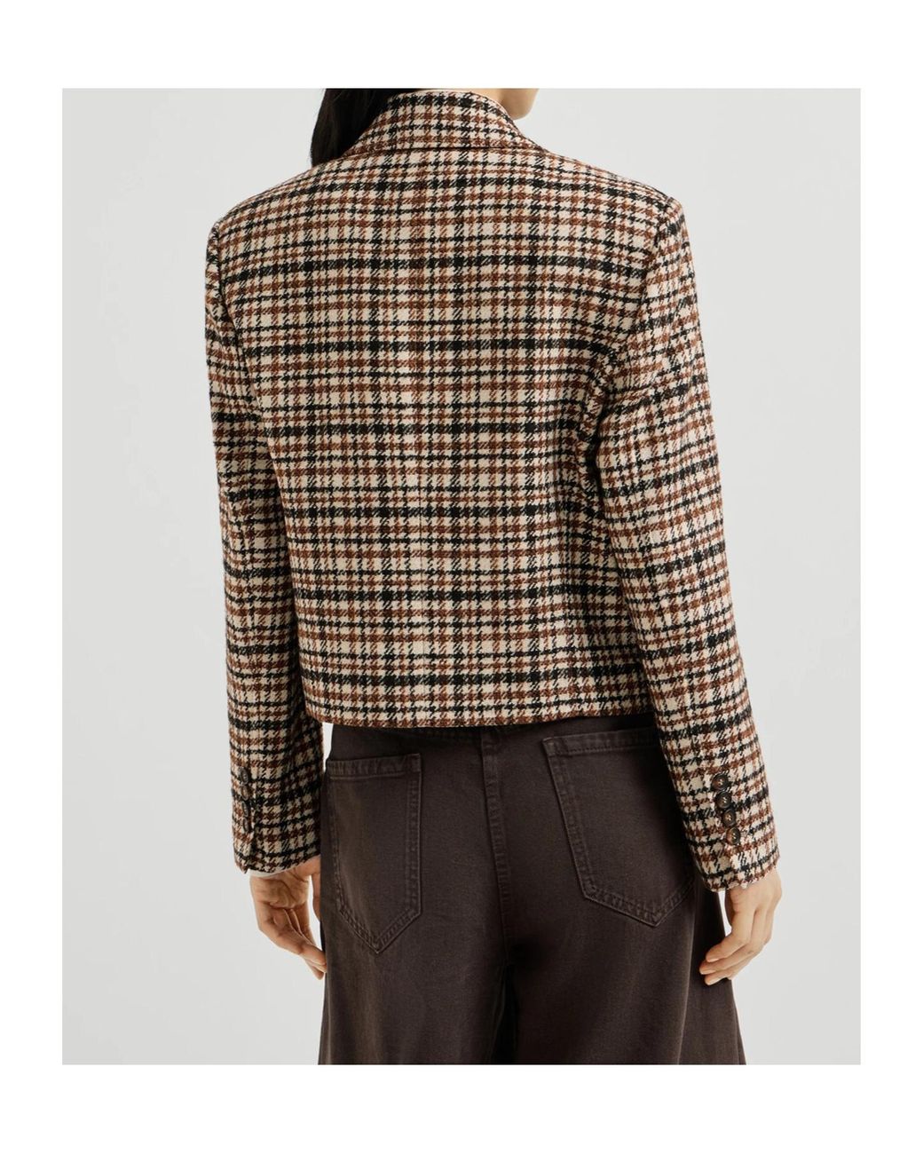 Brunello Cucinelli Brown Comfort Checked Wool And Alpaca Blazer With Monili