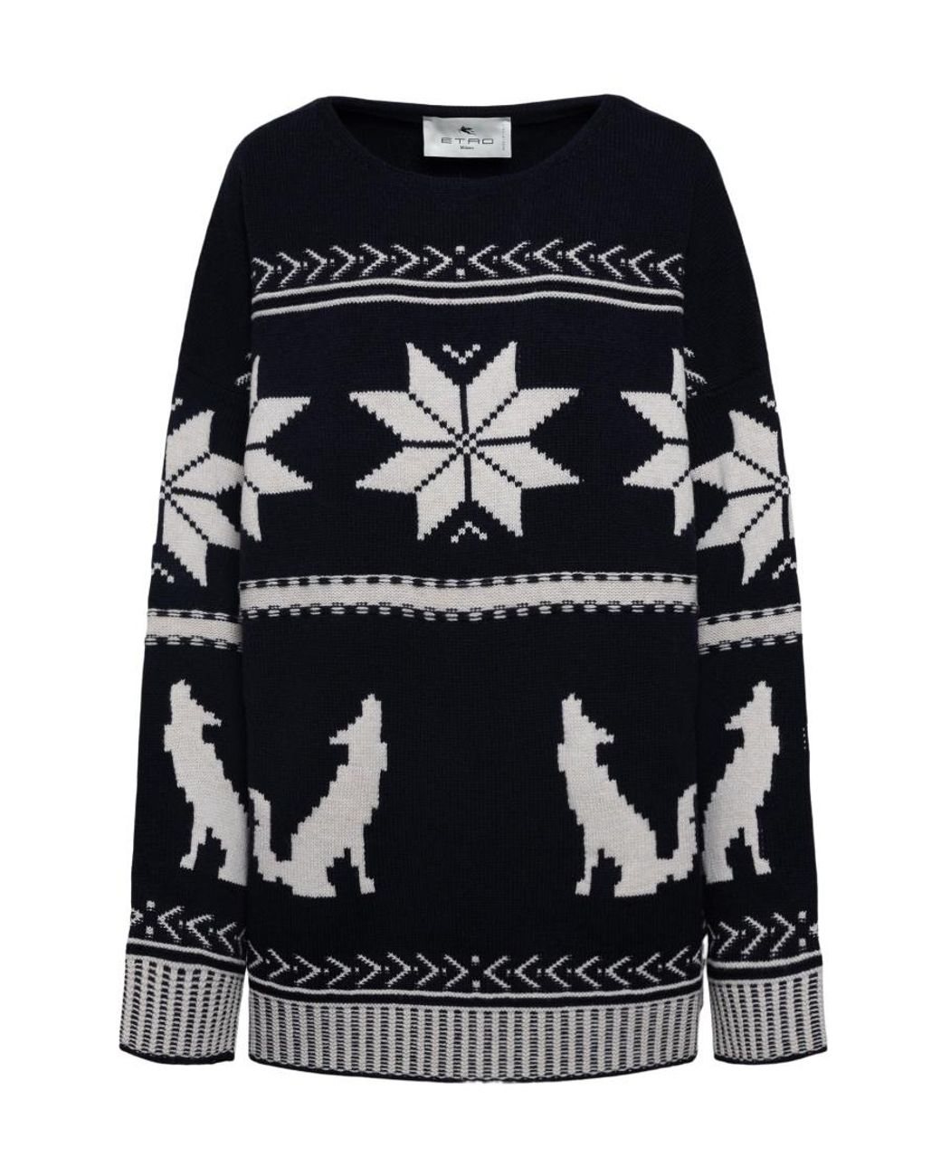 Etro Black Patterned-Jacquard Knitted Jumper for men